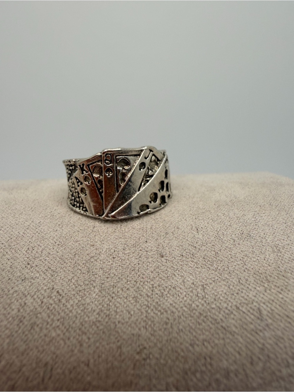 Silver-Tone Playing Card Fan Ring - Women Jewelry